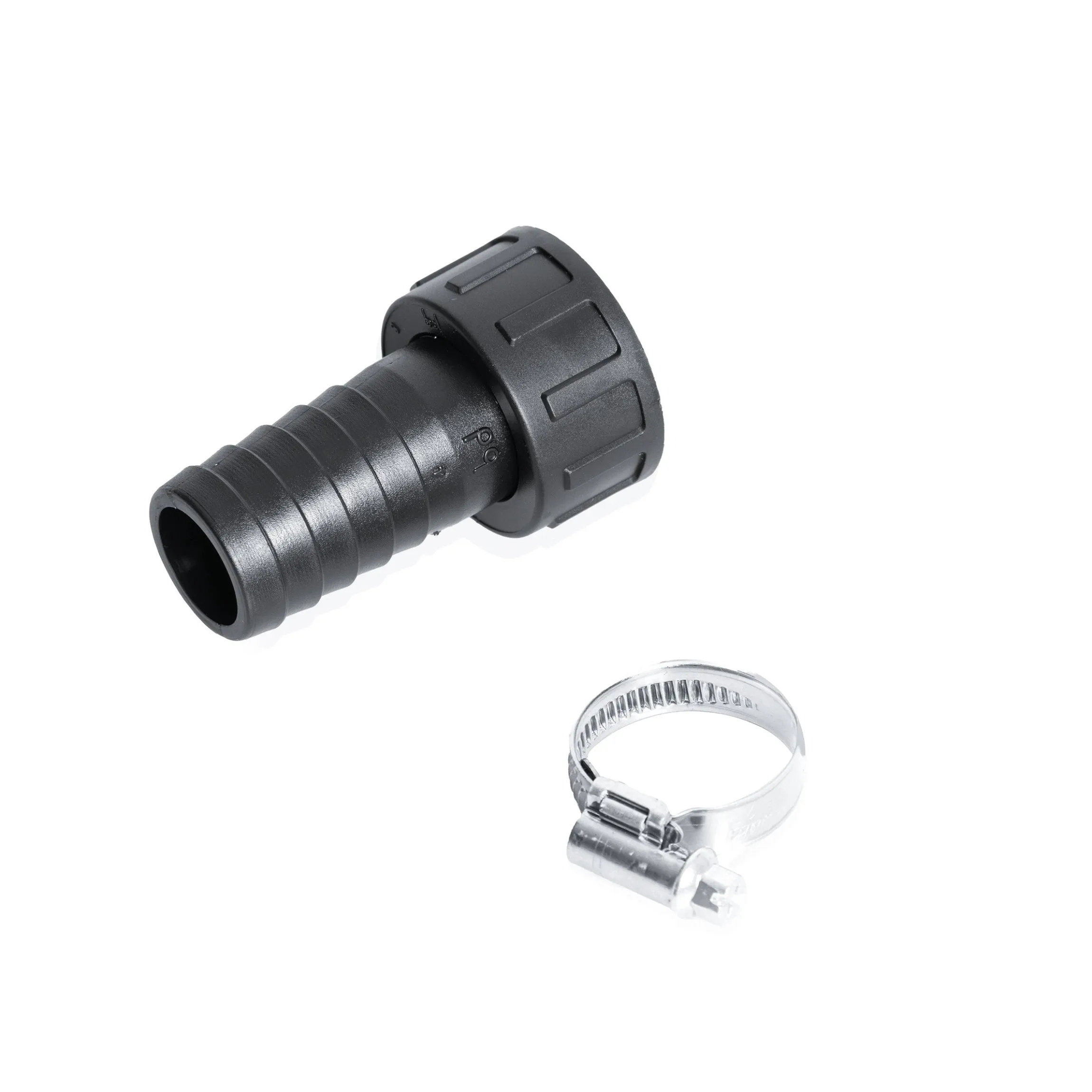 PP-Schlauchtülle 1" x 25 mm mit Überwurfmutter und Schelle