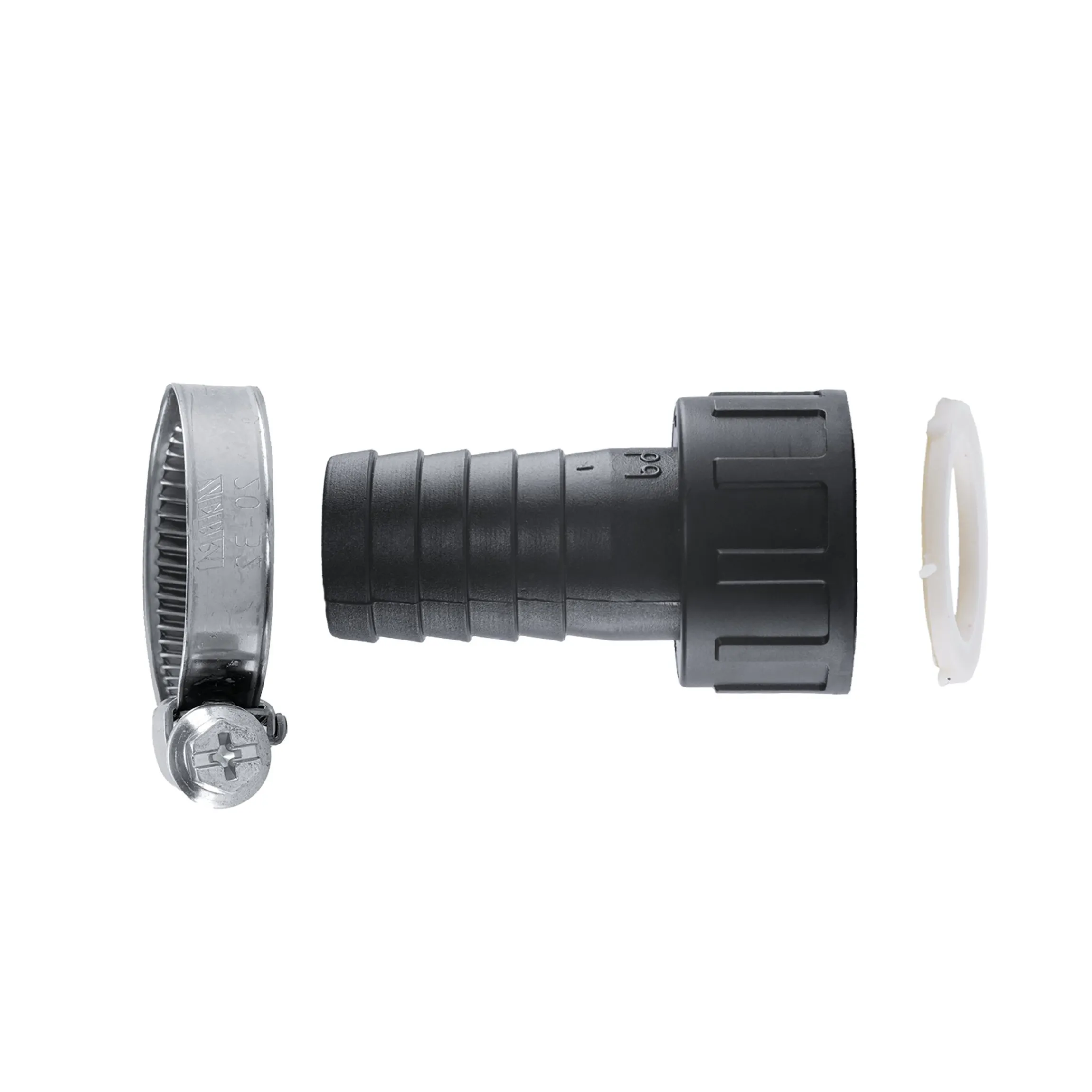 PP-Schlauchtülle 1" x 25 mm mit Überwurfmutter und Schelle
