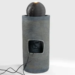 Runder Solar Brunnen mit Quelle, Buddhafigur und LED Licht