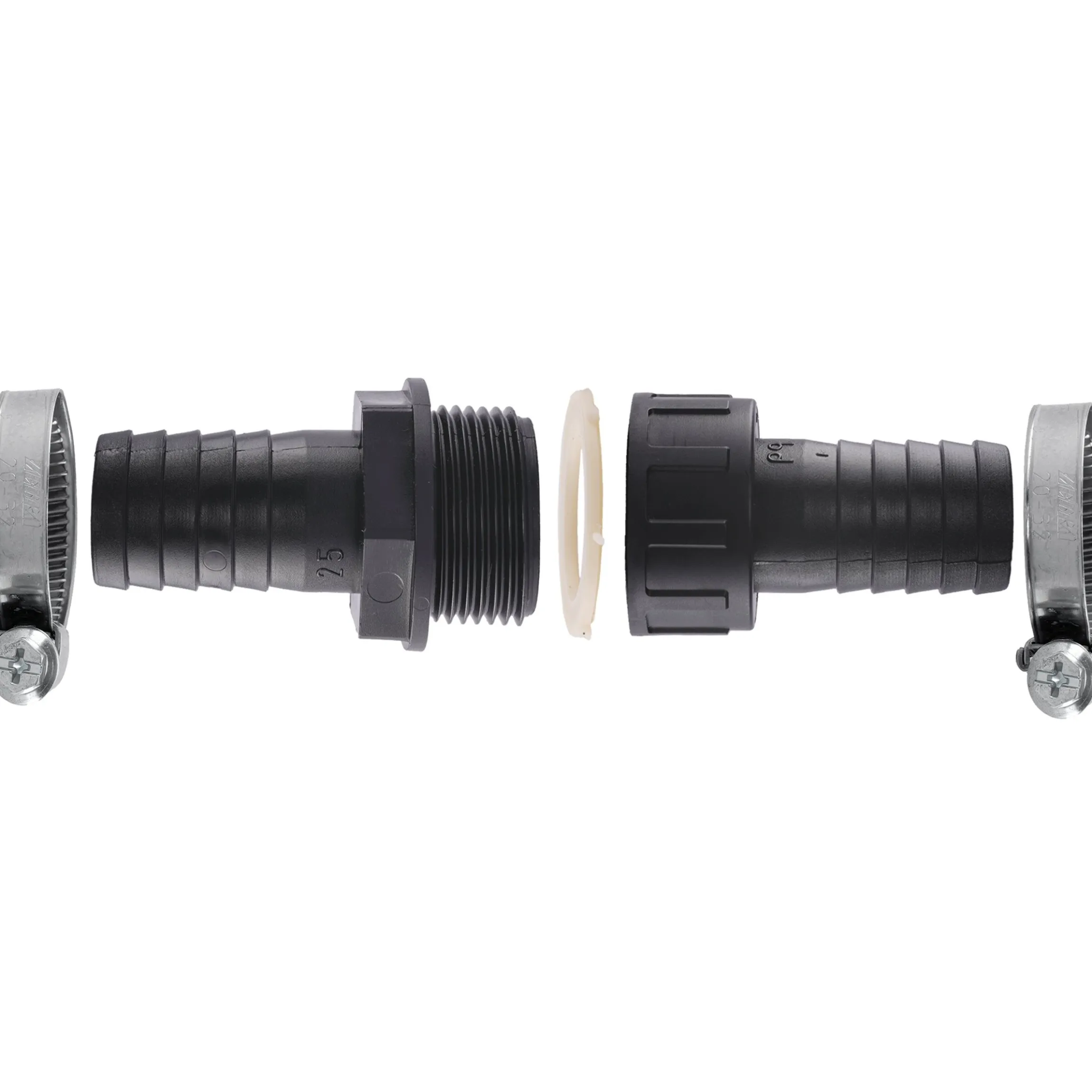 Schlauchverbinder 1 1/4" - 32 mm, inkl. 2 Schlauchschellen