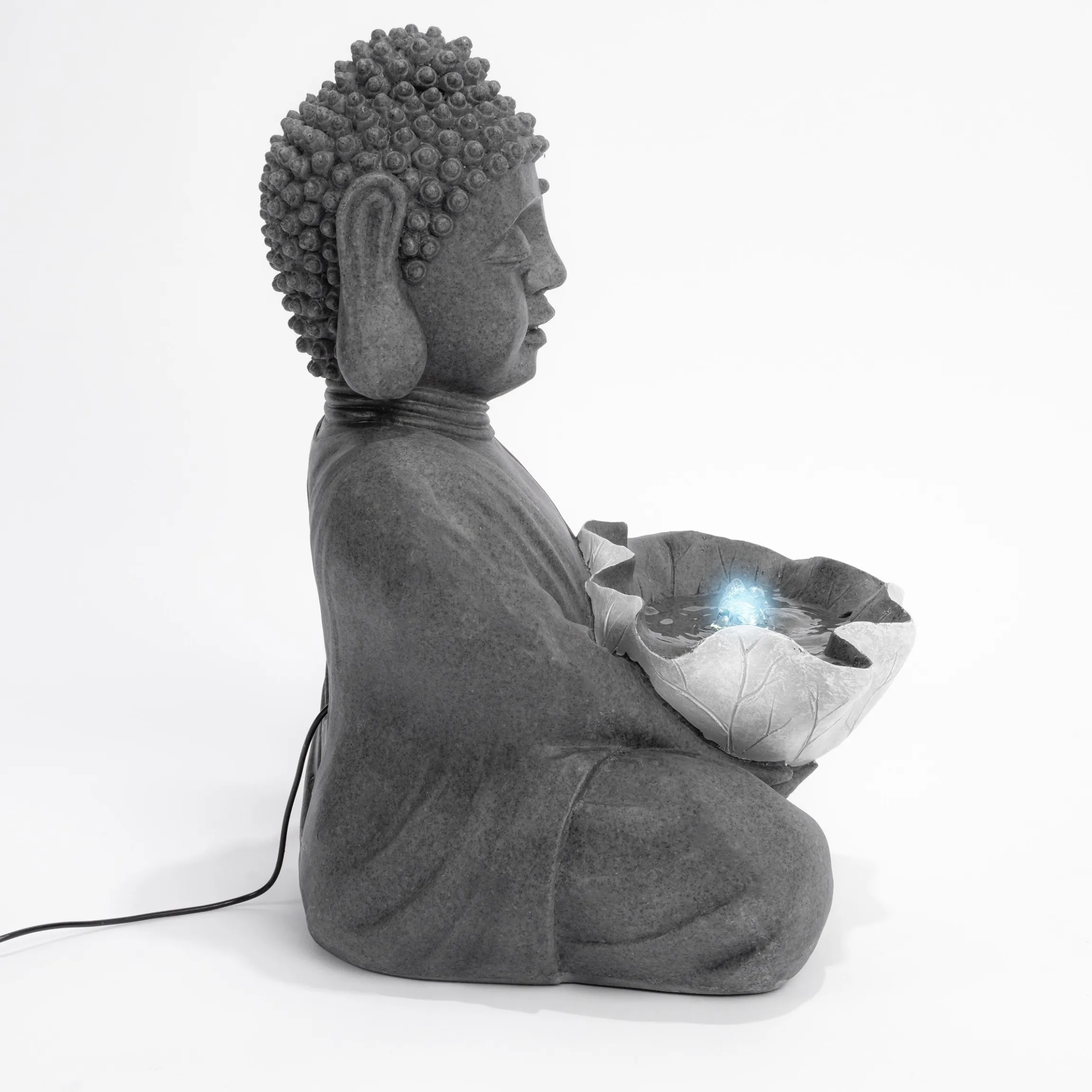 Solarbrunnen Buddha mit Lotusblatt und LED Licht