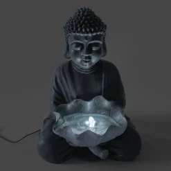 Solarbrunnen Buddha mit Lotusblatt und LED Licht