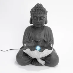 Solarbrunnen Buddha mit Lotusblatt und LED Licht