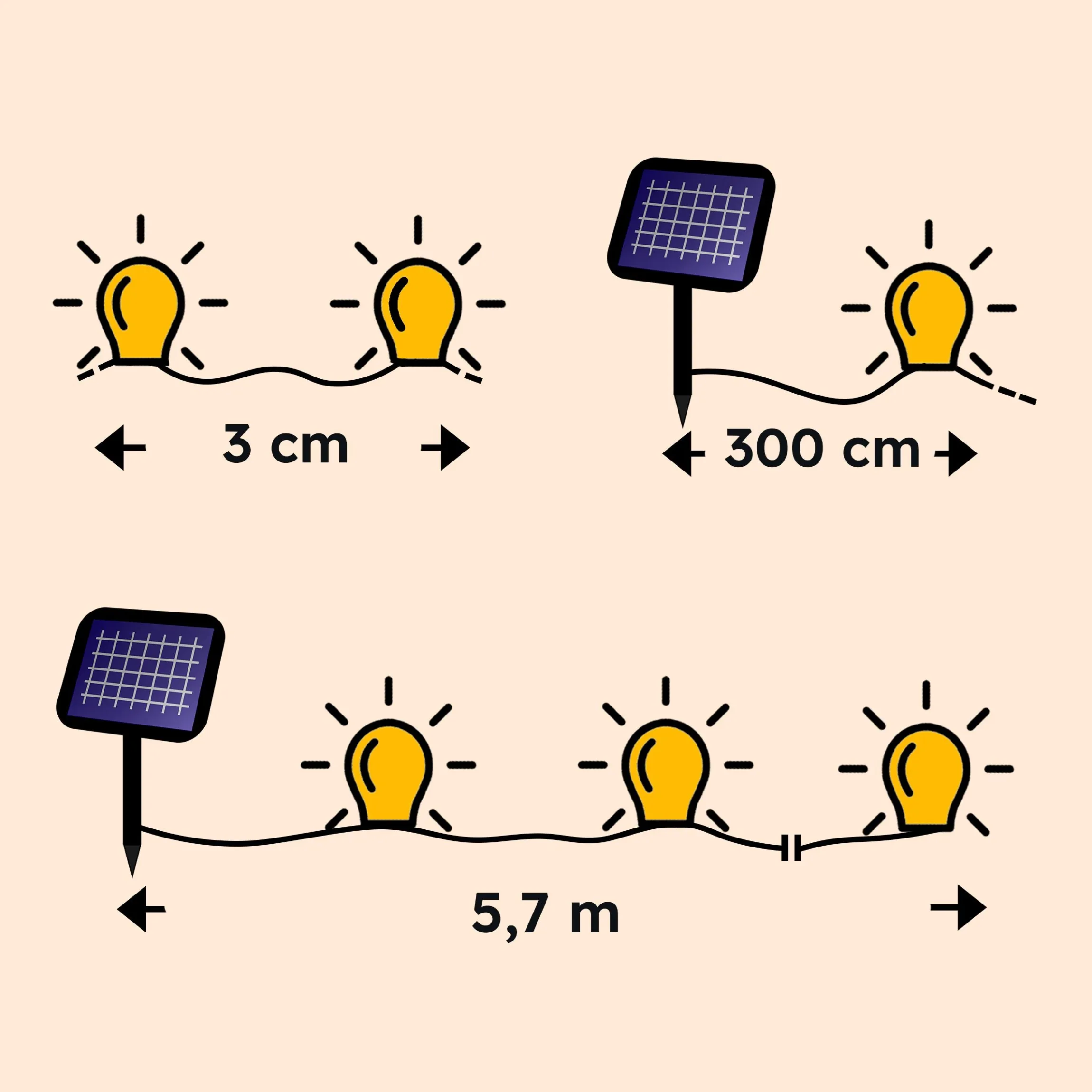 Solar Cluster-Lichterkette mit 200 warmweißen LEDs