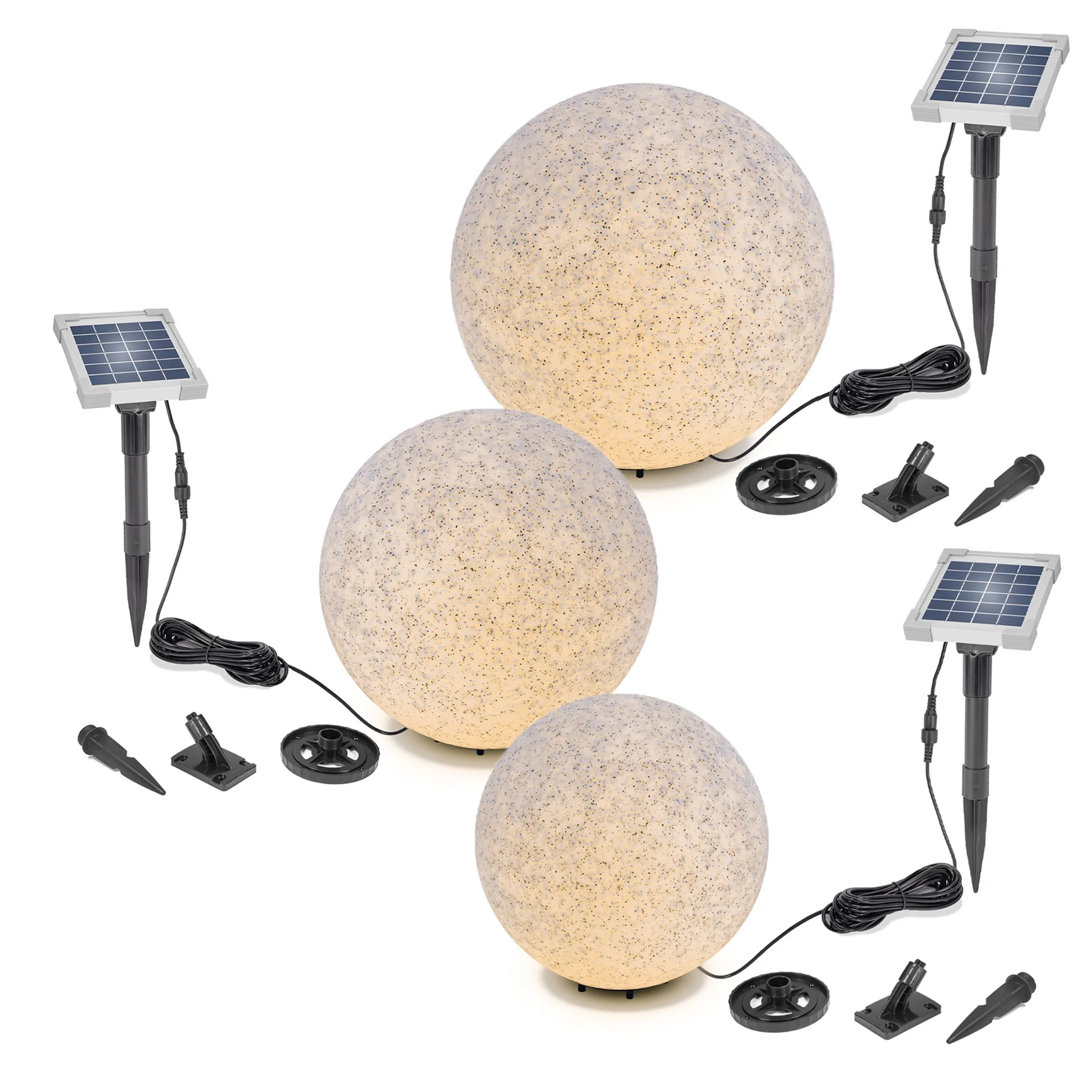 Solar Deko-Leuchtsteinset 30, 40 und 50 cm mit externen 2 W Solarmodul