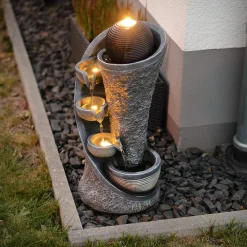 Solar Design Gartenbrunnen mit Wasserquelle und Kaskade