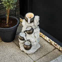 Solar Fels-Kaskadenbrunnen hell mit LED-Beleuchtung