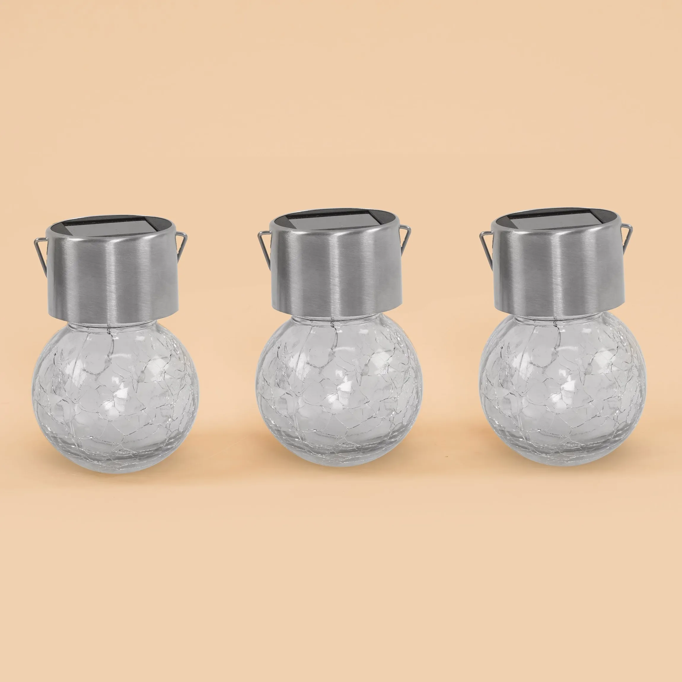 Solar Hängeleuchten 3er-Set Crackle Balls warmweiß