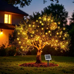 Solar Lichterkette mit 200 warmweißen LEDs und transparenten Kabel