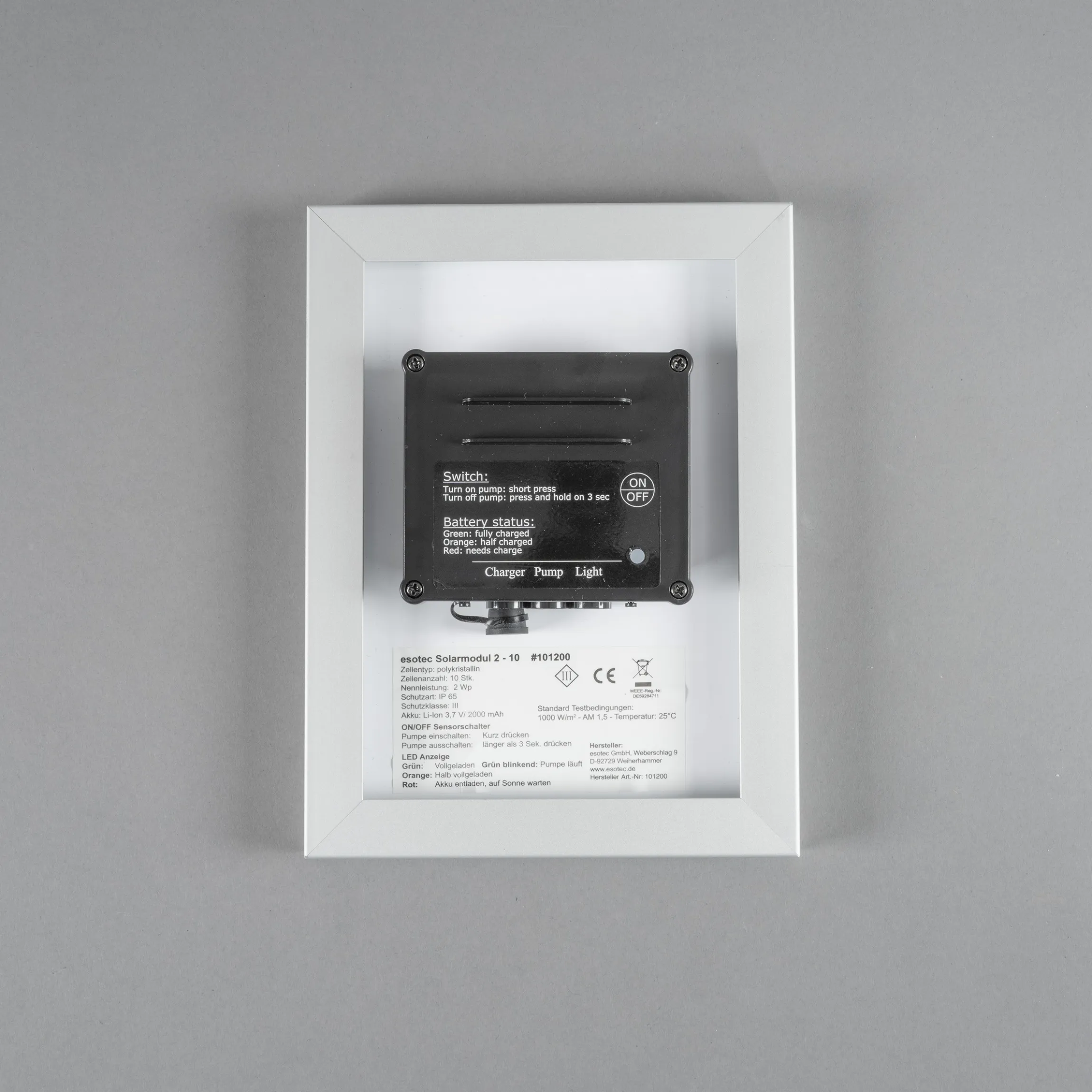 Solarmodul 2 Wp 6V inkl. Akku und Halterung