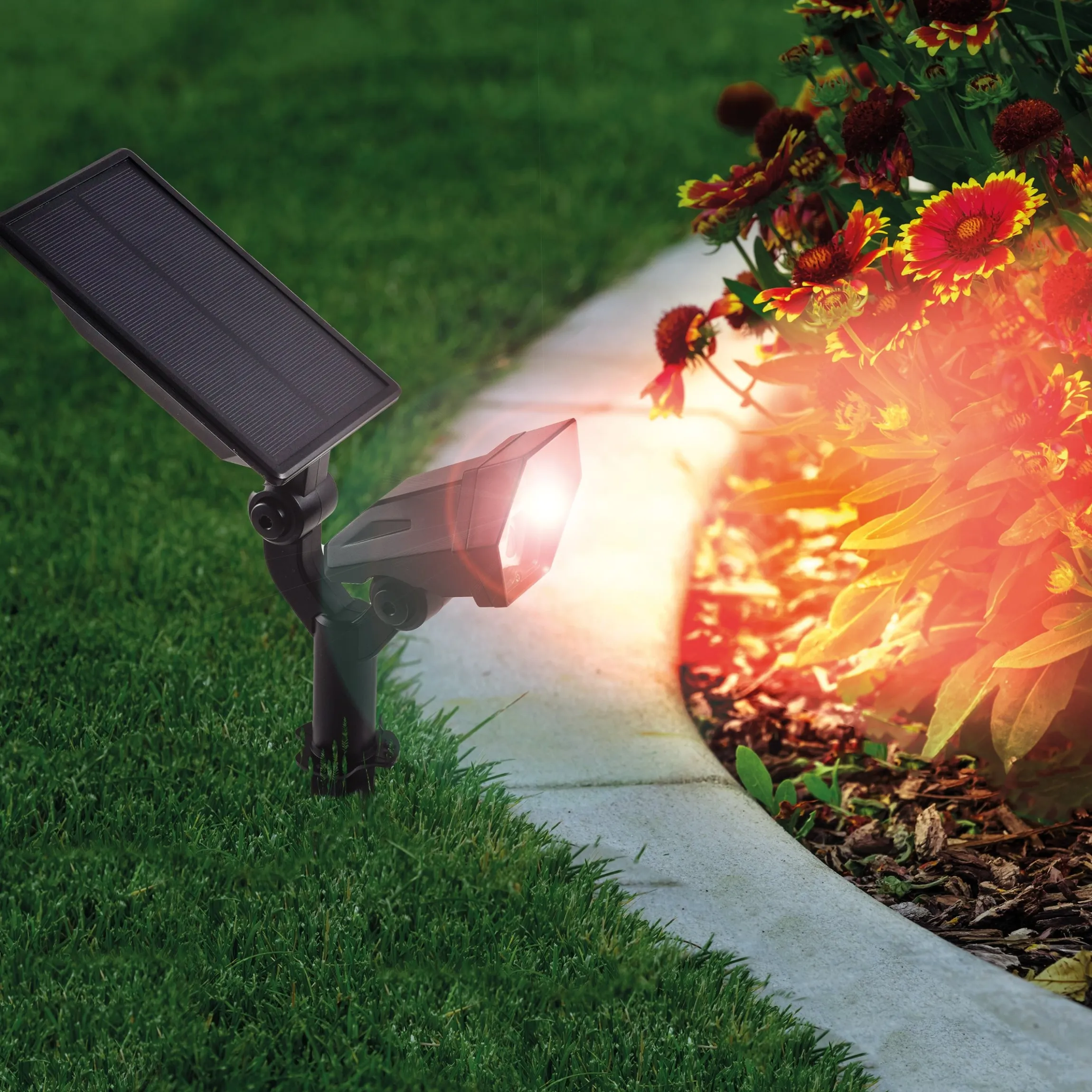 Solar Wand- und Bodenstrahler mit 5 Lichtfarben im Kunststoffgehäuse
