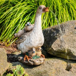Solar Wasserspeier-Set Gans mit Küken